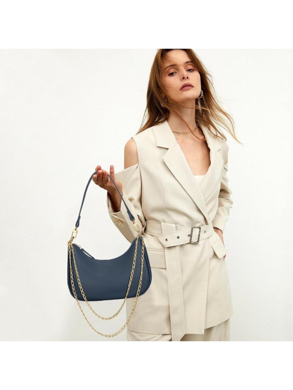 Women's Bag Blue Leather Cute Hobo Shoulder Handbags Retro Clutch Stylish Purse - Picture 3 of 6